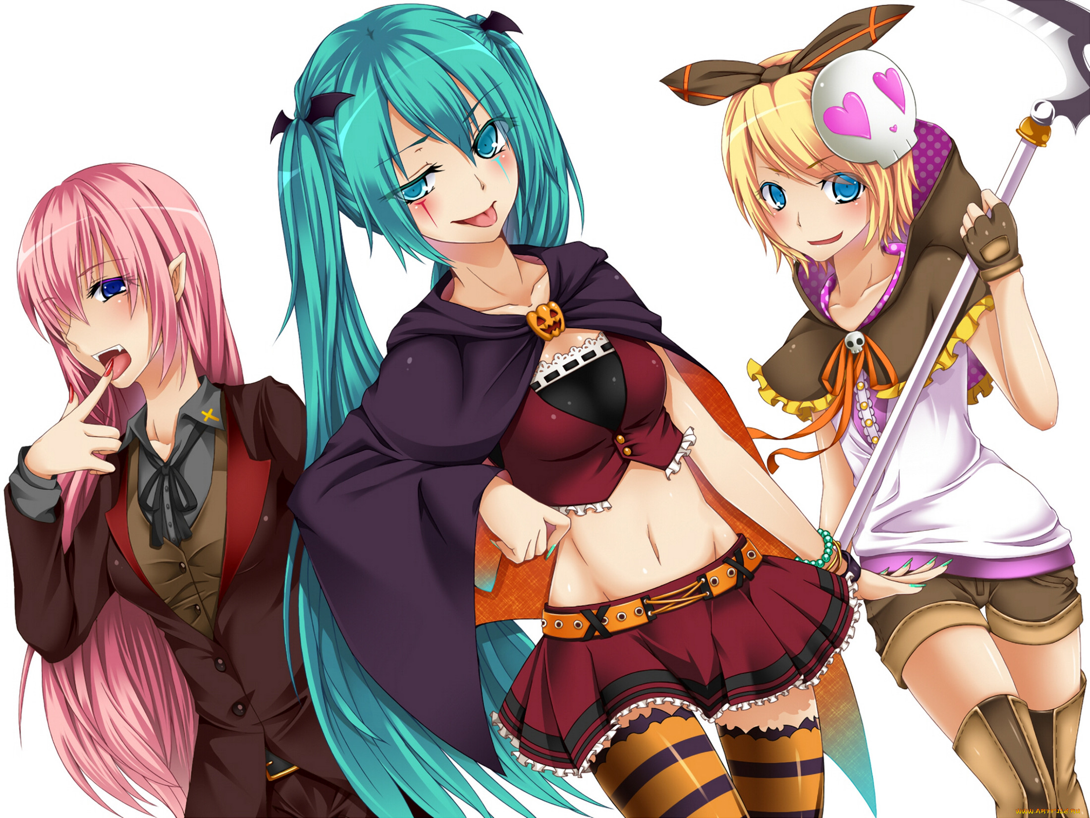 , vocaloid, art, goma, azarasi, hatsune, miku, kagamine, rin, megurine, luka, halloween, , , 